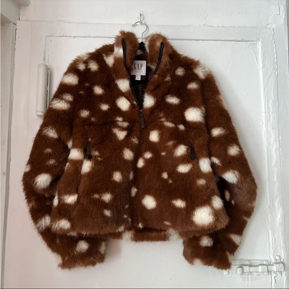 GAP Faux Fur Jacket in Brown and White
